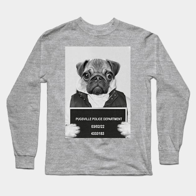 Mug Shot with Criminal Pug Long Sleeve T-Shirt by luigitarini